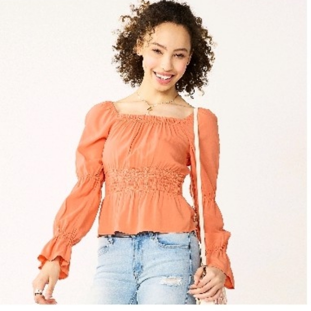 SO juniors' cropped smocked romantic top - JUNIORS XL